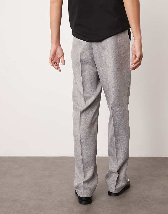 Asos ASOS DESIGN Smart High Waist Straight Leg Trousers In Light Grey Herringbone