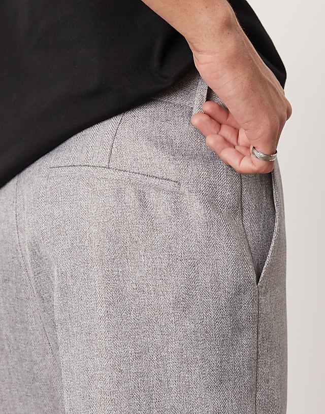 Asos ASOS DESIGN Smart High Waist Straight Leg Trousers In Light Grey Herringbone