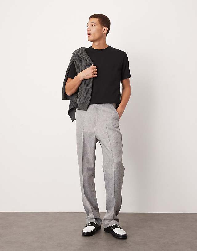Asos ASOS DESIGN Smart High Waist Straight Leg Trousers In Light Grey Herringbone