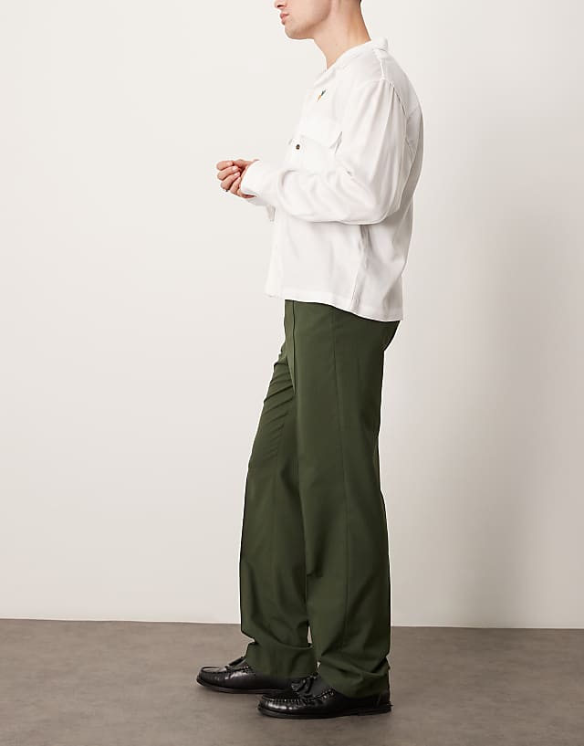 Asos ASOS DESIGN Smart High Waist Straight Leg Trousers With Pintucks In Dark Green