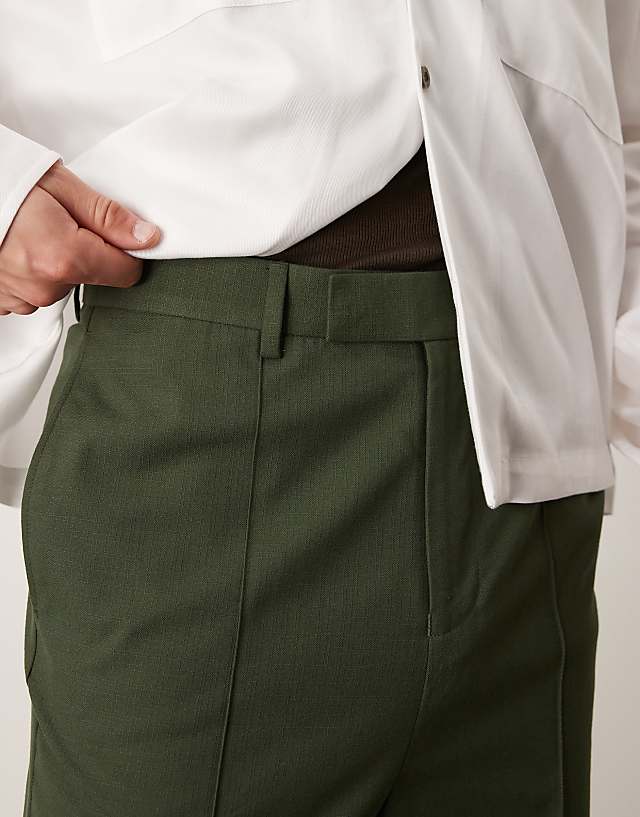 Asos ASOS DESIGN Smart High Waist Straight Leg Trousers With Pintucks In Dark Green