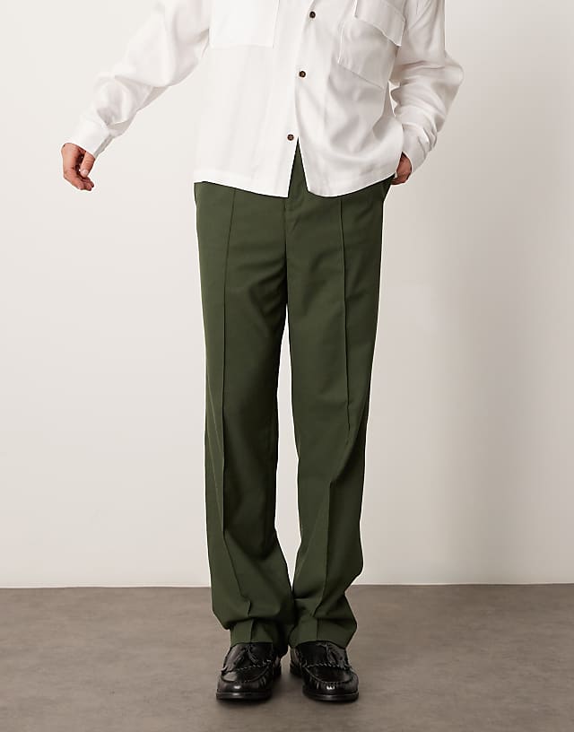 asos ASOS DESIGN smart high waist straight leg trousers with pintucks in dark green