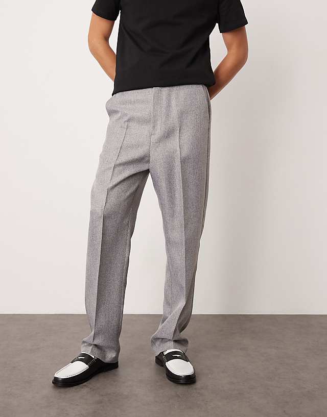 asos ASOS DESIGN smart high waist straight leg trousers in light grey herringbone
