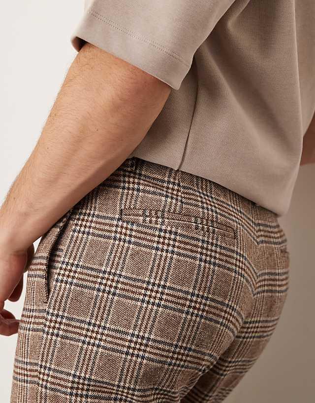 Asos ASOS DESIGN Smart High Waist Straight Leg Wool Blend Trousers In Brown Check