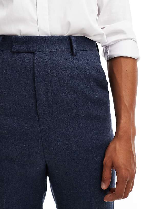 Asos ASOS DESIGN Smart High Waist Straight Leg Wool Mix Trousers In Navy