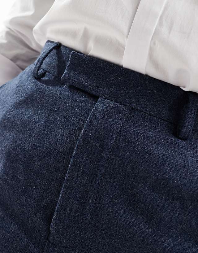 Asos ASOS DESIGN Smart High Waist Straight Leg Wool Mix Trousers In Navy