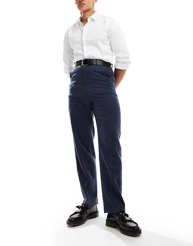 asos ASOS DESIGN smart high waist straight leg wool mix trousers in navy