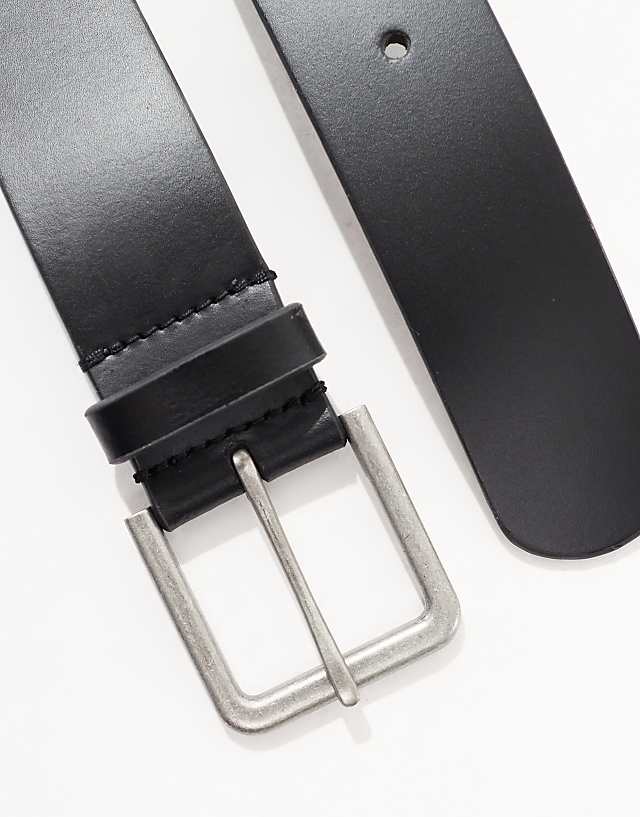 Asos ASOS DESIGN Smart Leather Belt With Burnished Silver Buckle In Black