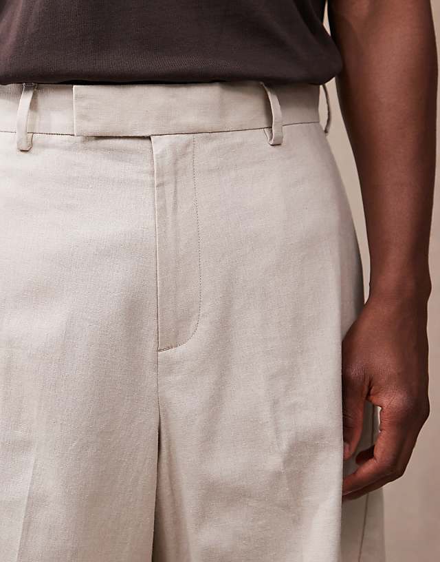 Asos ASOS DESIGN Smart Linen Blend Bermuda Shorts In Stone