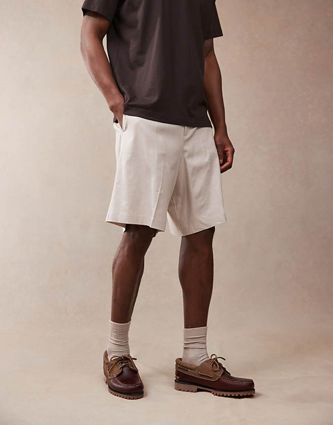 asos ASOS DESIGN smart linen blend bermuda shorts in stone