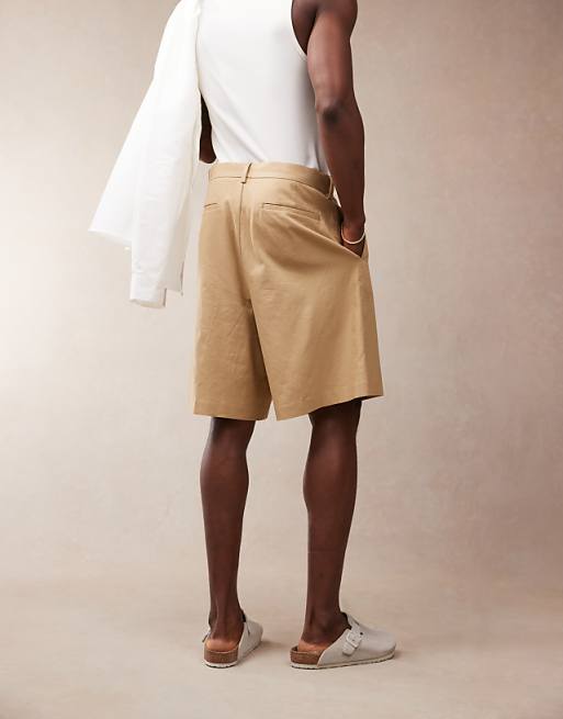 Asos ASOS DESIGN Smart Linen Blend Bermuda Shorts In Tan