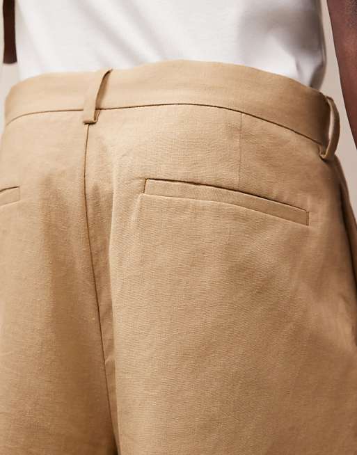 Asos ASOS DESIGN Smart Linen Blend Bermuda Shorts In Tan