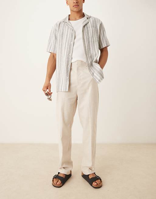 Asos ASOS DESIGN Smart Linen Blend High Waist Straight Leg Trousers In Cream