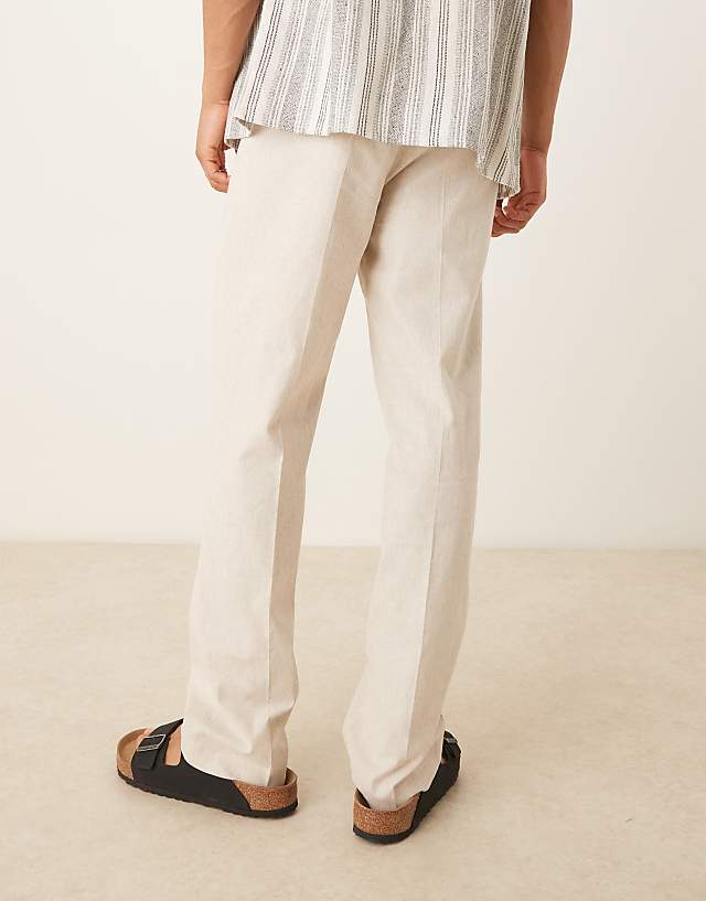 Asos ASOS DESIGN Smart Linen Blend High Waist Straight Leg Trousers In Cream