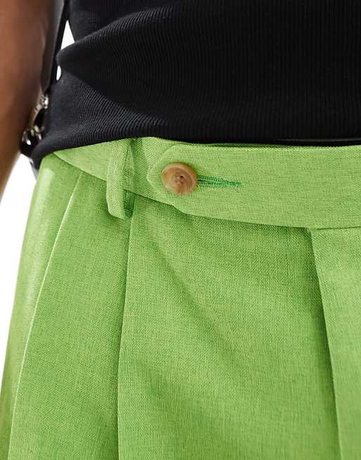 Asos ASOS DESIGN Smart Linen Blend Longline Shorts In Bright Green