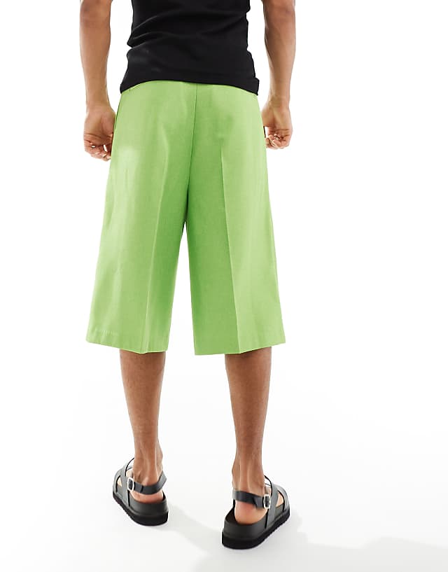 Asos ASOS DESIGN Smart Linen Blend Longline Shorts In Bright Green