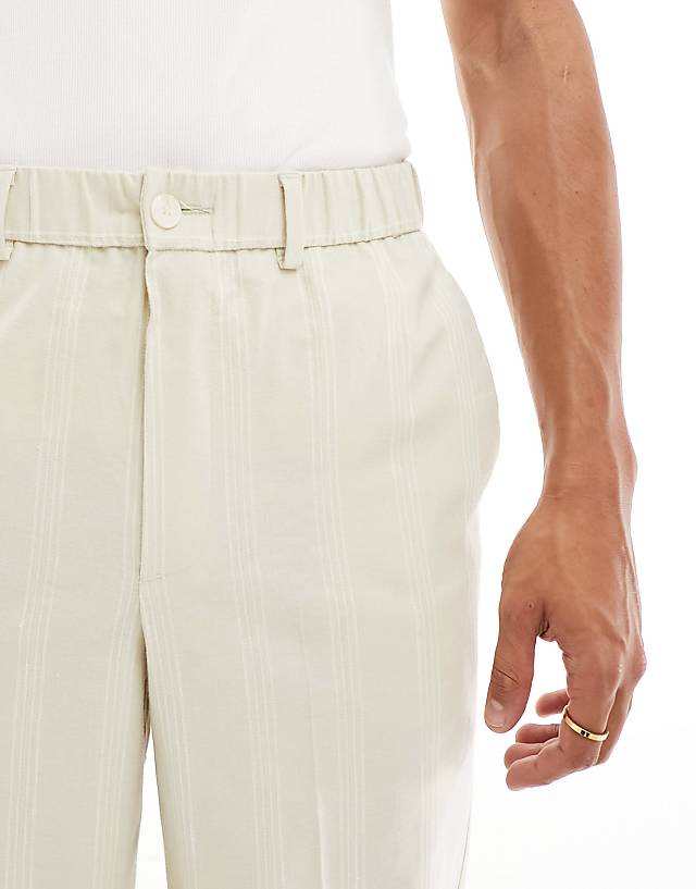 Asos ASOS DESIGN Smart Linen Blend Wide Leg Joggers In Neutral Stripe