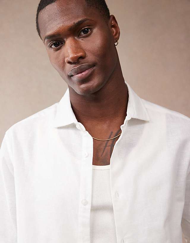 Asos ASOS DESIGN Smart Linen Look Regular Shirt With Cutaway Collar In White