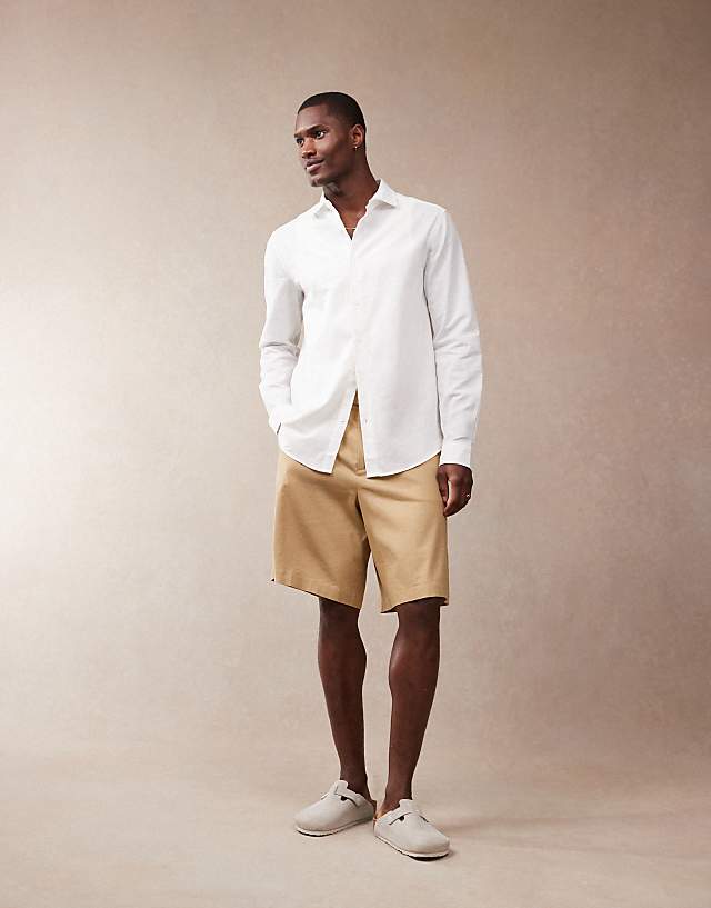 Asos ASOS DESIGN Smart Linen Look Regular Shirt With Cutaway Collar In White