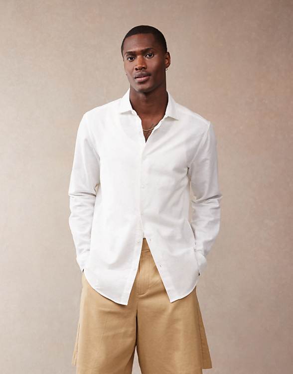 asos ASOS DESIGN smart linen look regular shirt with cutaway collar in white
