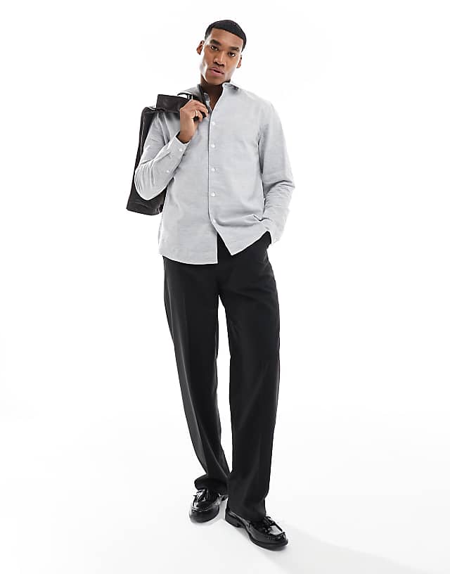 Asos ASOS DESIGN Smart Linen Regular Shirt In Light Grey