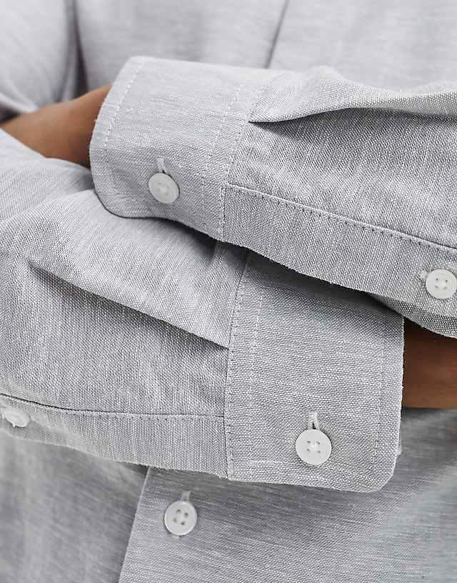 Asos ASOS DESIGN Smart Linen Regular Shirt In Light Grey