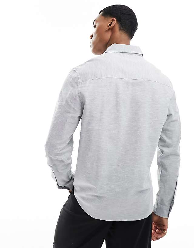 Asos ASOS DESIGN Smart Linen Regular Shirt In Light Grey