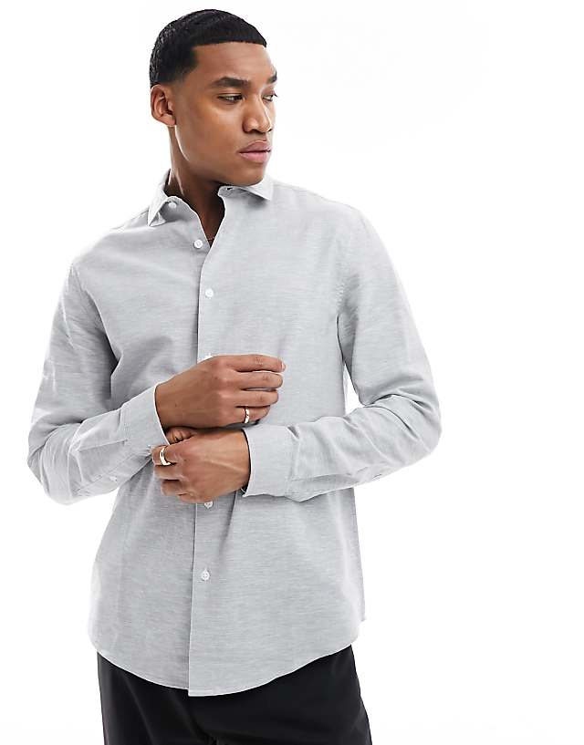asos ASOS DESIGN smart linen regular shirt in light grey