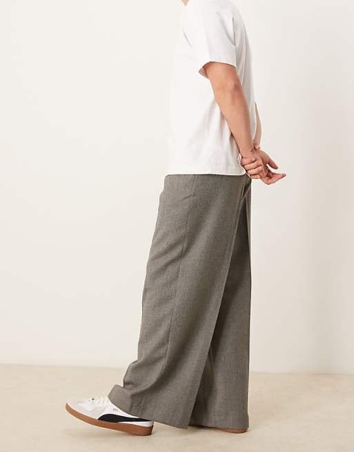 Asos ASOS DESIGN Smart Loose Fit Trousers In Grey Wool Look Herringbone