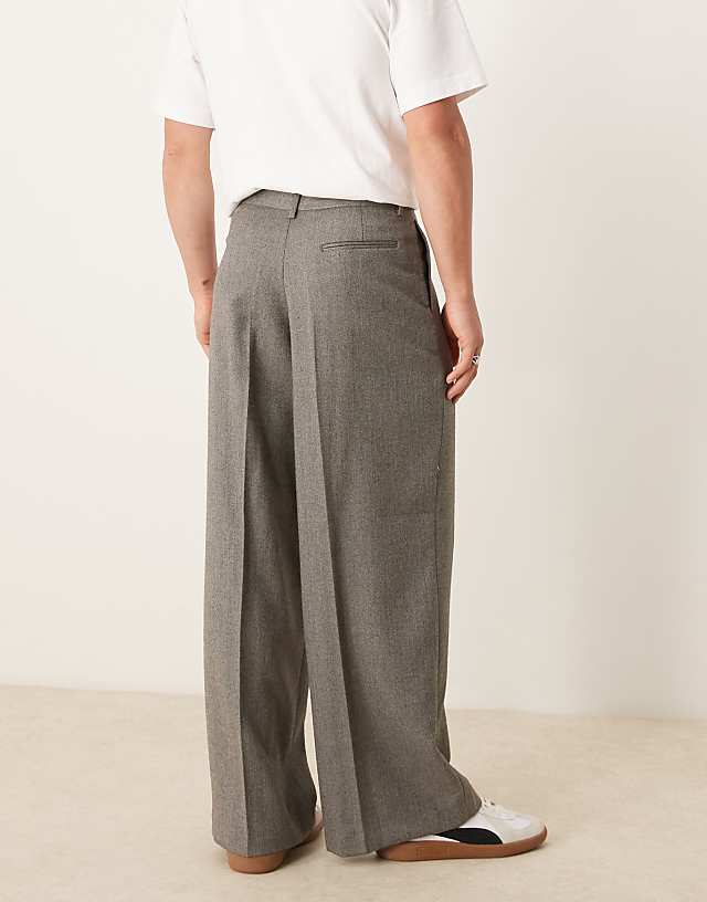 Asos ASOS DESIGN Smart Loose Fit Trousers In Grey Wool Look Herringbone