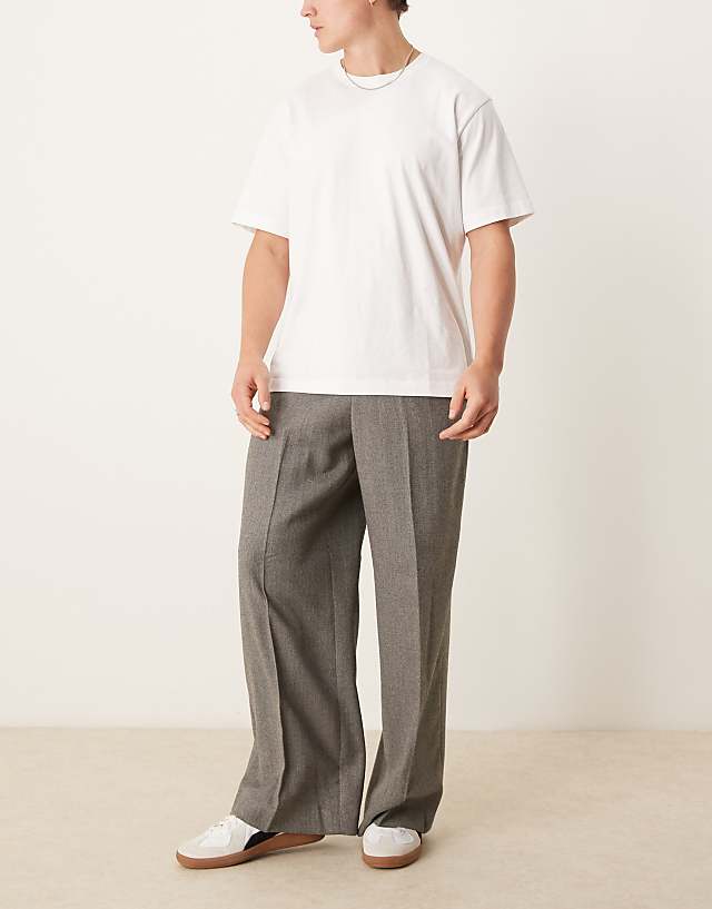 asos ASOS DESIGN smart loose fit trousers in grey wool look herringbone