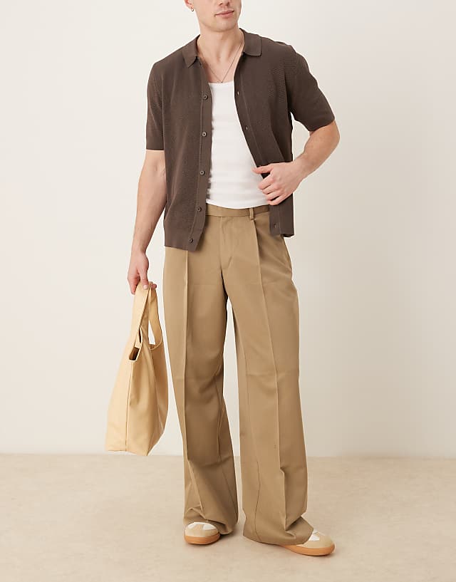 Asos ASOS DESIGN Smart Loose Fit Trousers With Front Pleat In Camel