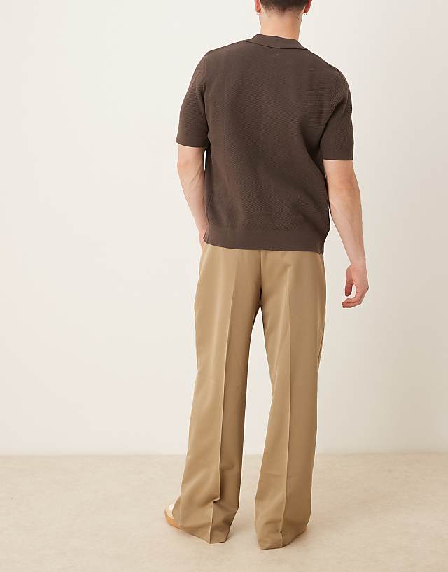 Asos ASOS DESIGN Smart Loose Fit Trousers With Front Pleat In Camel
