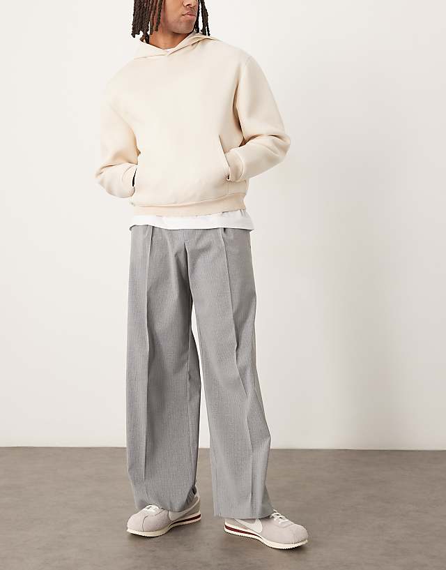 asos ASOS DESIGN smart loose fit trousers with front pleat in grey pinstripe