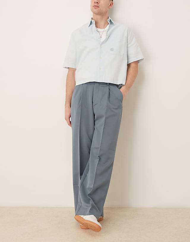 Asos ASOS DESIGN Smart Loose Fit Trousers With Front Pleat In Dark Blue