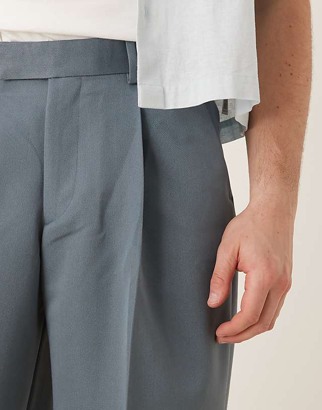 Asos ASOS DESIGN Smart Loose Fit Trousers With Front Pleat In Dark Blue