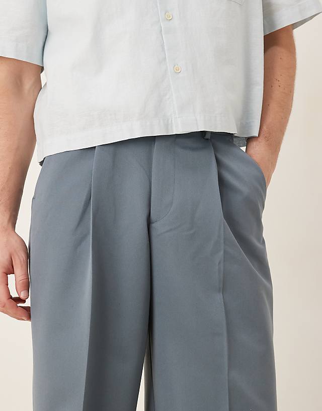 Asos ASOS DESIGN Smart Loose Fit Trousers With Front Pleat In Dark Blue