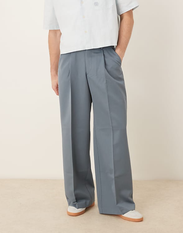 asos ASOS DESIGN smart loose fit trousers with front pleat in dark blue