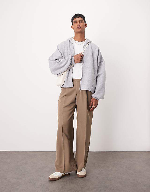 asos ASOS DESIGN smart loose fit trousers with front pleat in brown