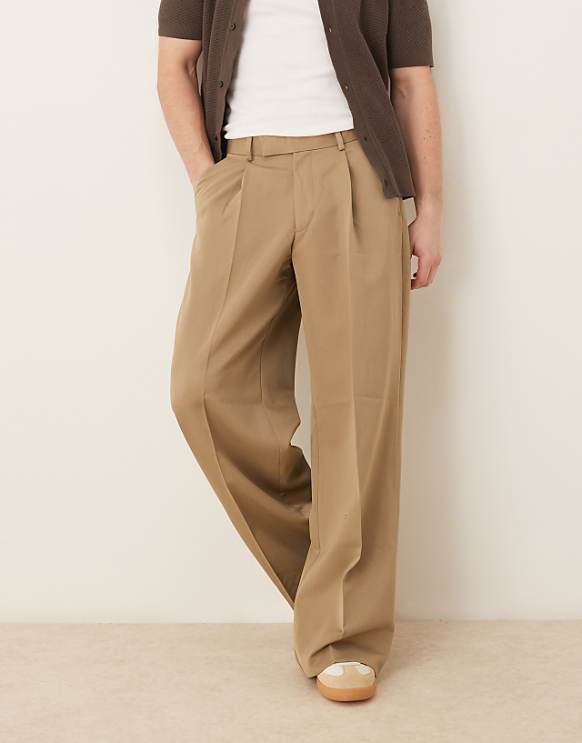 asos ASOS DESIGN smart loose fit trousers with front pleat in camel