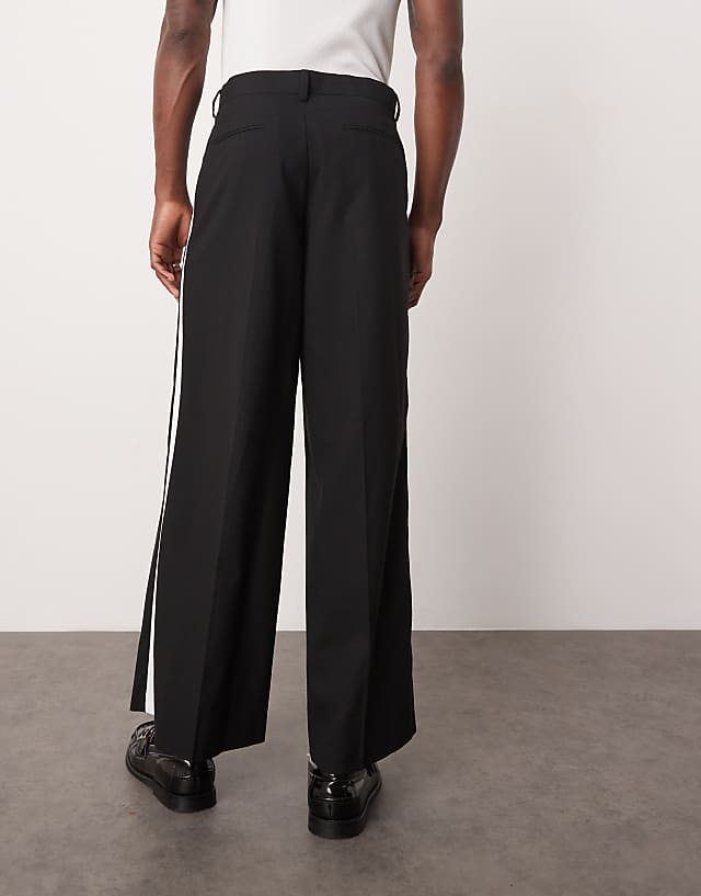 Asos ASOS DESIGN Smart Loose Fit Tuxedo Trousers In Black With White Side Stripe