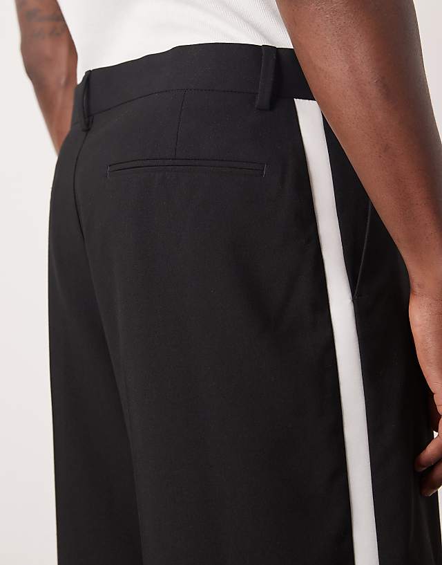 Asos ASOS DESIGN Smart Loose Fit Tuxedo Trousers In Black With White Side Stripe