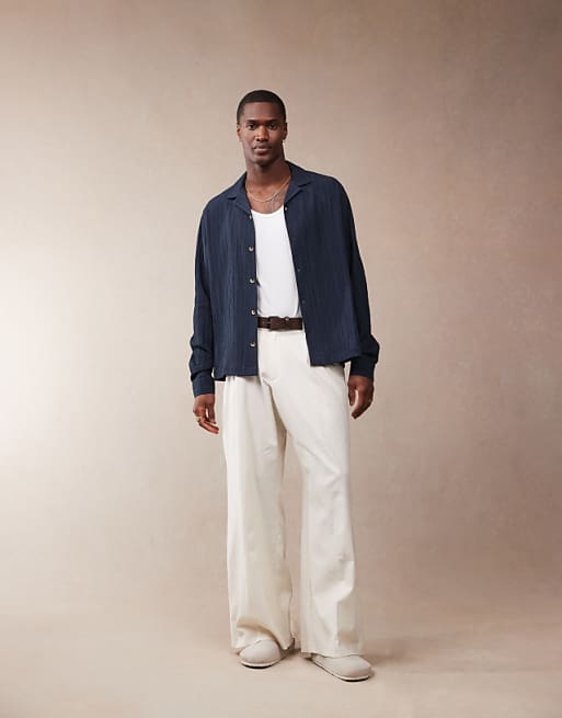 Asos ASOS DESIGN Smart Loose Leg Linen Blend Trousers With Front Pleat In White