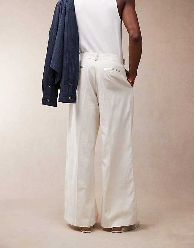 Asos ASOS DESIGN Smart Loose Leg Linen Blend Trousers With Front Pleat In White