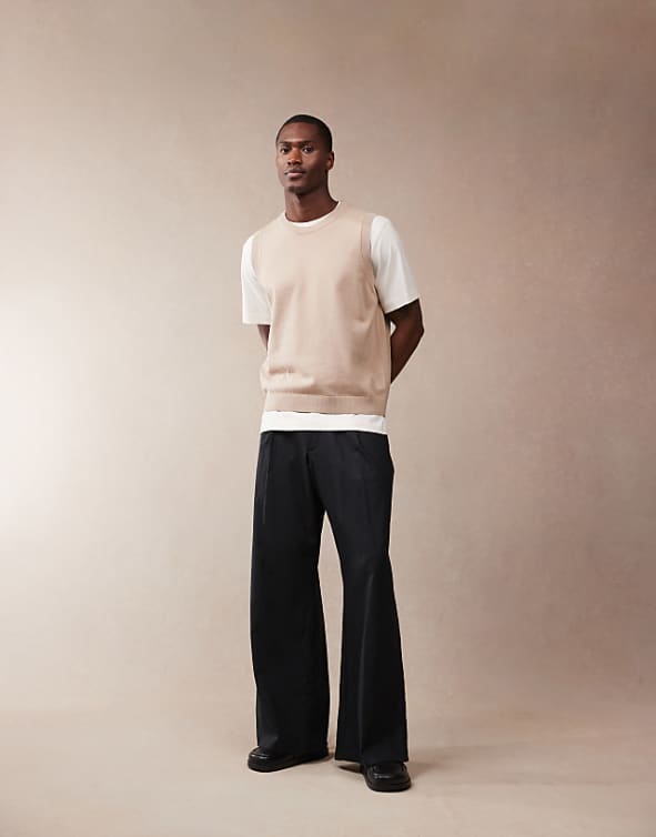 Asos ASOS DESIGN Smart Loose Leg Linen Blend Trousers With Front Pleat In Black