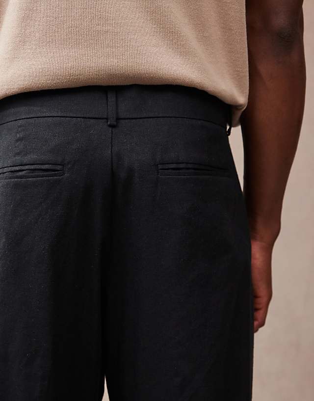 Asos ASOS DESIGN Smart Loose Leg Linen Blend Trousers With Front Pleat In Black