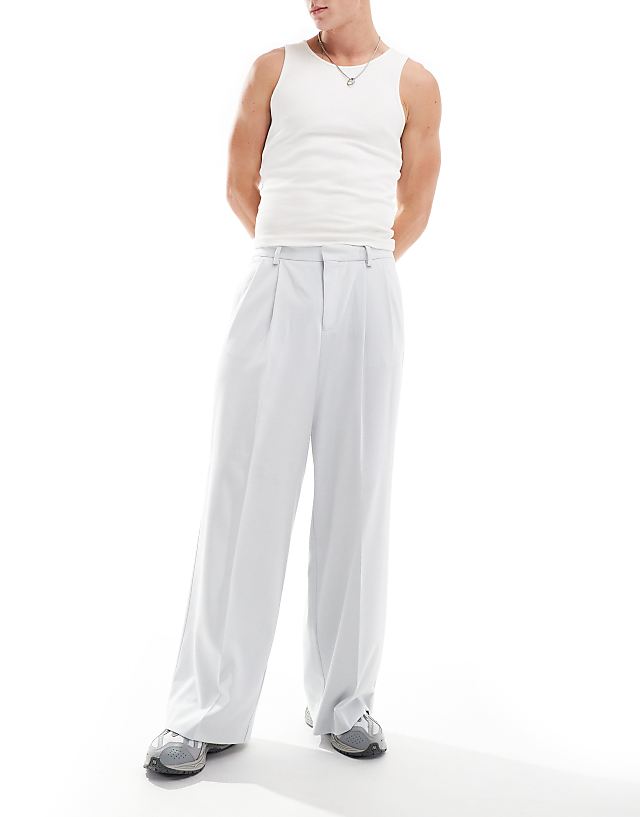 asos ASOS DESIGN smart loose leg trouser with pleats in light blue