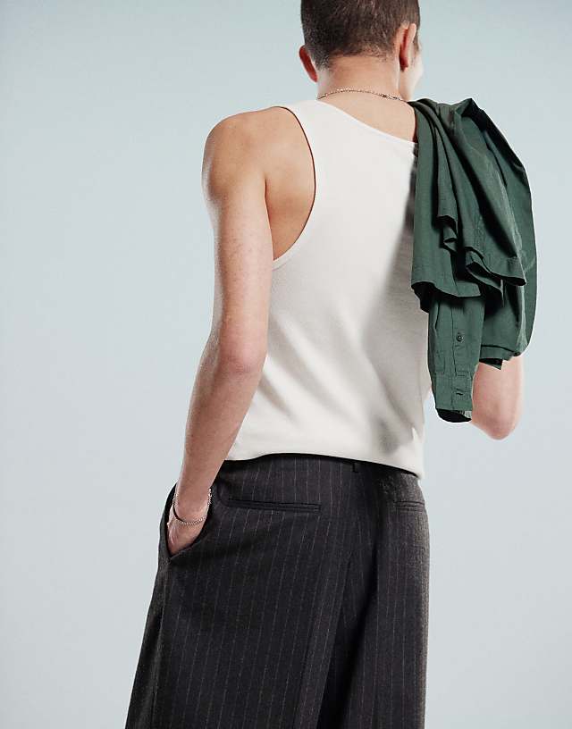 Asos ASOS DESIGN Smart Loose Leg Trousers In Light Grey Textured Pinstripes