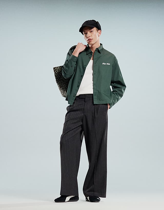 asos ASOS DESIGN smart loose leg trousers in light grey textured pinstripes