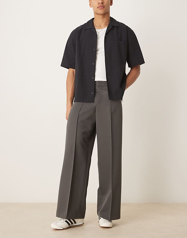 asos ASOS DESIGN smart loose leg trousers with pintucks in charcoal